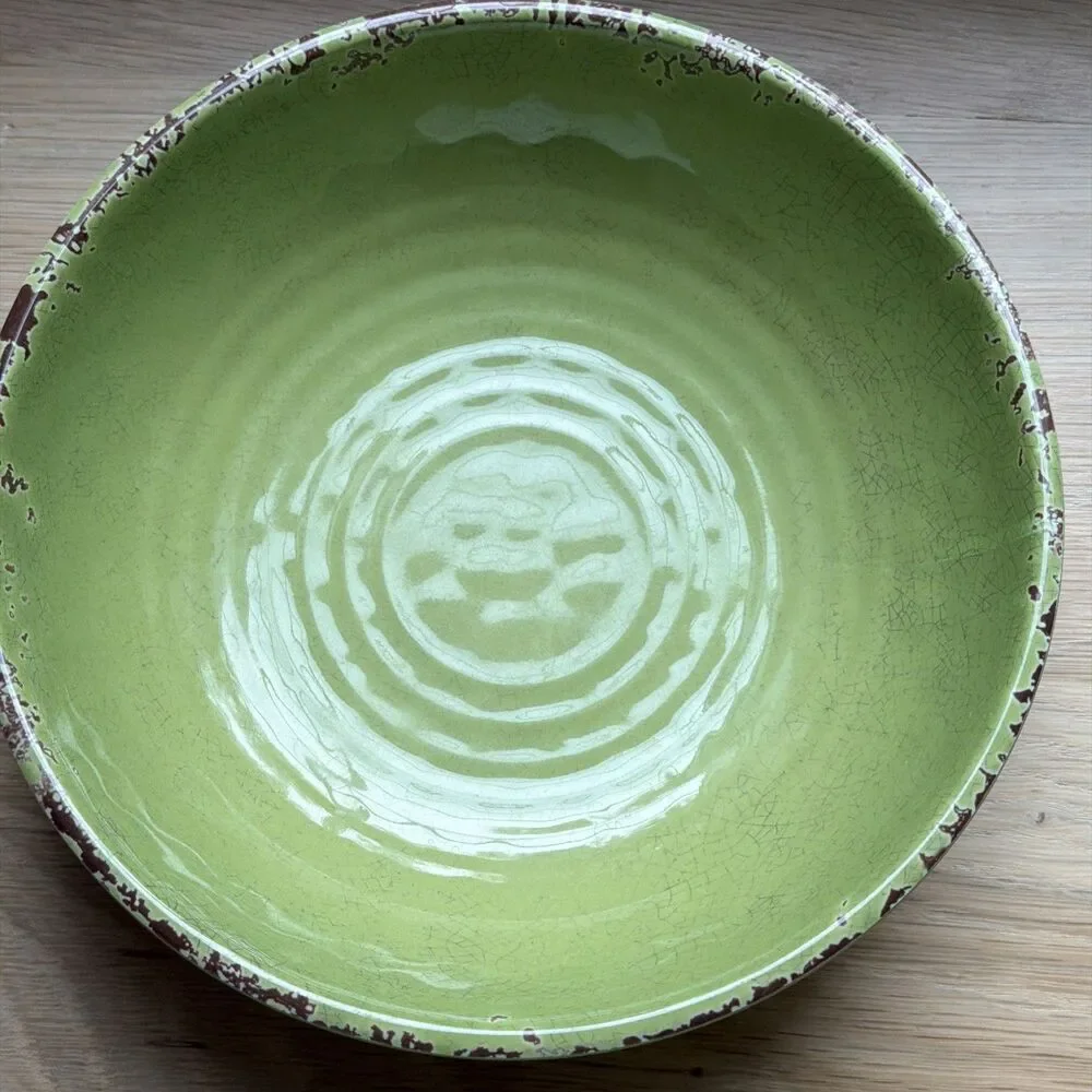 Set Of 4 Williams Sonoma 8” Green Crackle Rustic Melamine Bowls